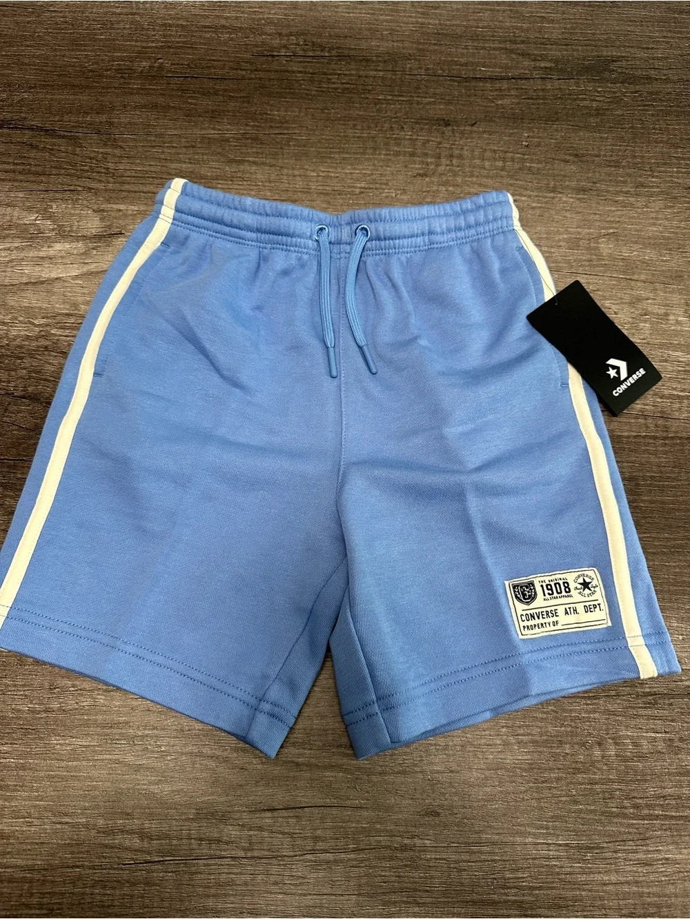 Converse Light Blue Kids Shorts with Cream Side Stripes